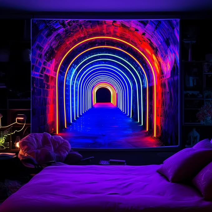 Avinyl Blacklight 3D Wall Tapestry for Bedroom, Glow in the Dark Funny Posters Tapestries for Gamer Teens, UV Reactive Cool Backdrop for Living Gaming Room Dorm Festival Decor 51in X 60in