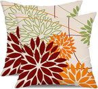 DFXSZ Red Orange Fall Pillow Cover 20X20 Inch Set of 2 Outdoor Waterproof Floral Orange Decorative Pillowcase Decor for Couch Patio Funiture Garden Print Polyester Cushion Cover 01N20