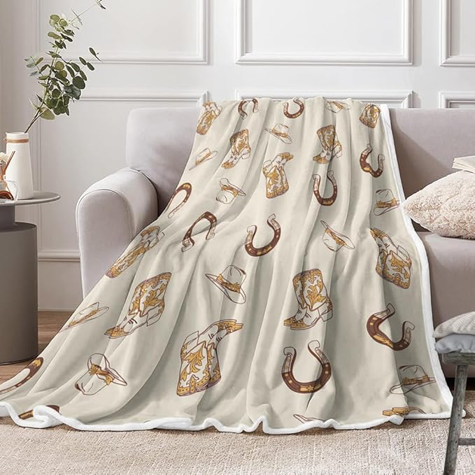 Western Throw Blankets, Farmhouse Country Throw Blanket Vintage Wild West Blankets, Soft, Flannel, Warm, Boho Western Fleece Blanket Decor for Bedroom Couch Sofa 50X60 Inch