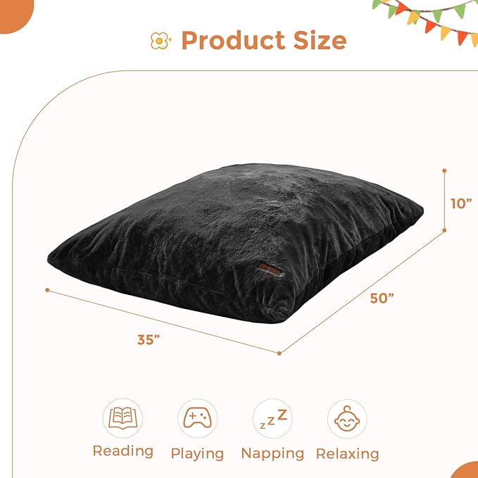 MAXYOYO 3 in 1 Kids Bean Bag Chair Bed, Child Floor Sofa for Gaming, Reading, Faux Fur Floor Mattress with High-Density Foam Filling for Living Room Bedroom