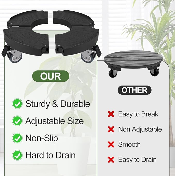 Plant Caddy Stand with 360° Wheels Adjustable 15-22 Inch Rolling Plant Stand Heavy Duty Large Plant Cart Dolly with Casters 440lbs Capacity for Large Planter, Garden Pot, Flower Pot, Black, 1 Pack