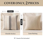 ANRODUO Pack of 2 Boho Decorative Throw Pillow Covers 20x20 Farmhouse Cushion Case Striped Chenille Pillow Cases Square Pillow Covers Accent Neutral Pillowcase for Sofa Couch Bed, White Stripe