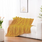 Mustard Yellow Fleece Throw Blanket 60”×80” for Couch Sofa Bed,Super Soft Cozy Plush Microfiber Flannel Blanket with Stripes Design Lightweight for Adults,Woman,Girls