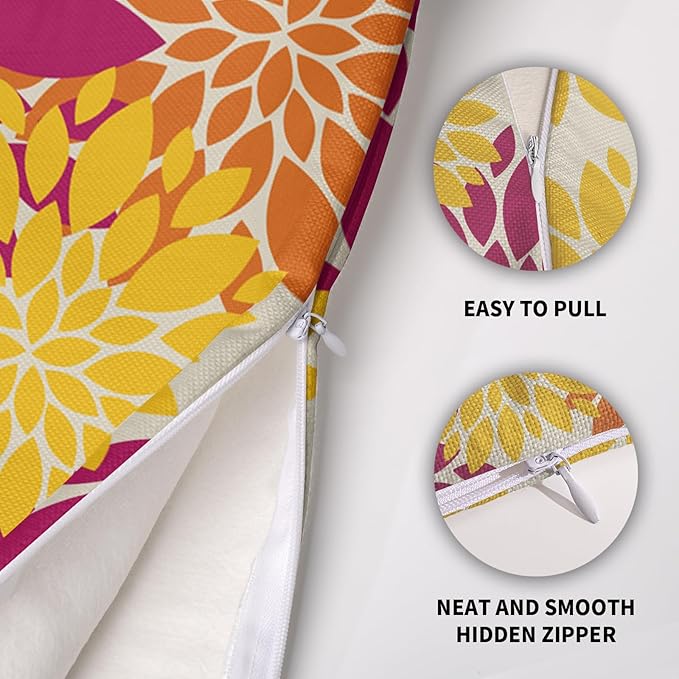 Hot Pink Yellow Orange Pillow Covers 20X20 Inch Set of 2, Spring Summer Floral Dahlia Flower Cream Decorative Throw Pillow Covers Outdoor Modern Farmhouse Cushion Case for Home Couch Sofa Bed Decor