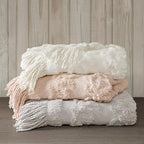 Madison Park 100% Cotton Tufted Chenille Design With Fringe Tassel Luxury Elegant Chic Lightweight, Breathable Cover, Luxe Cottage Room Décor Summer Blanket, 50" x 60", Ivory