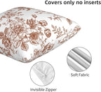 Chinoiserie Brown and White Pillow Covers 18x18 Set of 2, Vintage Rustic Flower Floral Throw Pillow Covers Outdoor Decorative Pillow Case for Couch Bed Sofa Cushion Home Decor