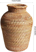Wicker Flower Basket Vase Rustic Rattan Plant Holder Basket Woven Straw Dried Flower Vase Country Style Decorative French Tall Floor for Bathroom Bedroom Living Room