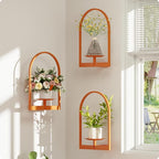 Orange Metal Wall Plant Holder - 3-Pack Wall Mounted Plant Stands and Hanging Holders for Indoor Planter and Flower Pot - Arch Decor Shelf for Plant Storage (Pot Not Included)