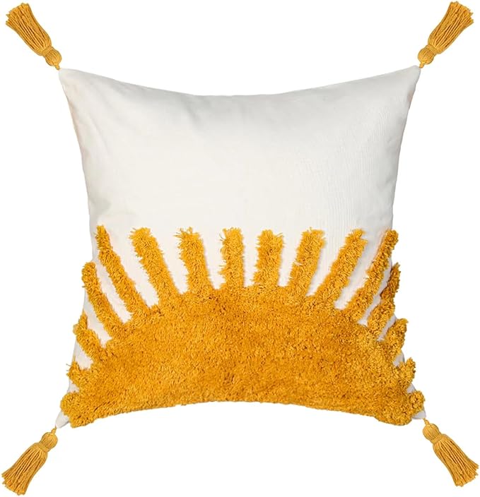 Adabana Boho Throw Pillow Covers 16x16, Decorative Tufted Pillows Cover for Couch Bed, Sun Sunshine Pillow Cover for Kids