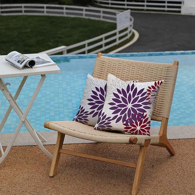 DFXSZ Purple Wine Red Flower Pillow Covers 16x16 Inch Set of 2 Outdoor Throw Pillows Outdoor Waterproof Decor for Living Room Sofa Patio Funiture Garden Floral Polyester Pillow Covers 002T16