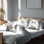 Tatuo 4 Pcs Flower Pillow Covers Square Spring Pillow Cushion Cases 18 x 18 Inch Family Faith Hope Love Words Decorative Summer Winter Cushion Case for Bed Couch Sofa Living Room(Brown Series)