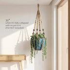 Macrame Plant Hanger 35", Set of 2 No Tassel Hanging Plant Holder, Sturdy Flower Pot Holder with 4 Hooks - Brown