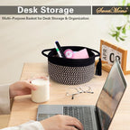 Small Empty Gift Basket to Fill with Handles, Little Cute Woven Baskets for Man, Boys Gifting – Mini Storage Bin for office Desk, Bathroom, Plant Decor with Gift Bag & Ribbon – Black Brown