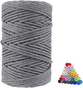 FLIPPED 100% Natural Cotton Macrame Cord,5mm x110 Yards Macrame Cords Colored Cotton Macrame Rope Craft Cord for DIY Crafts Knitting Plant Hangers Christmas Wedding Décor（Gray）