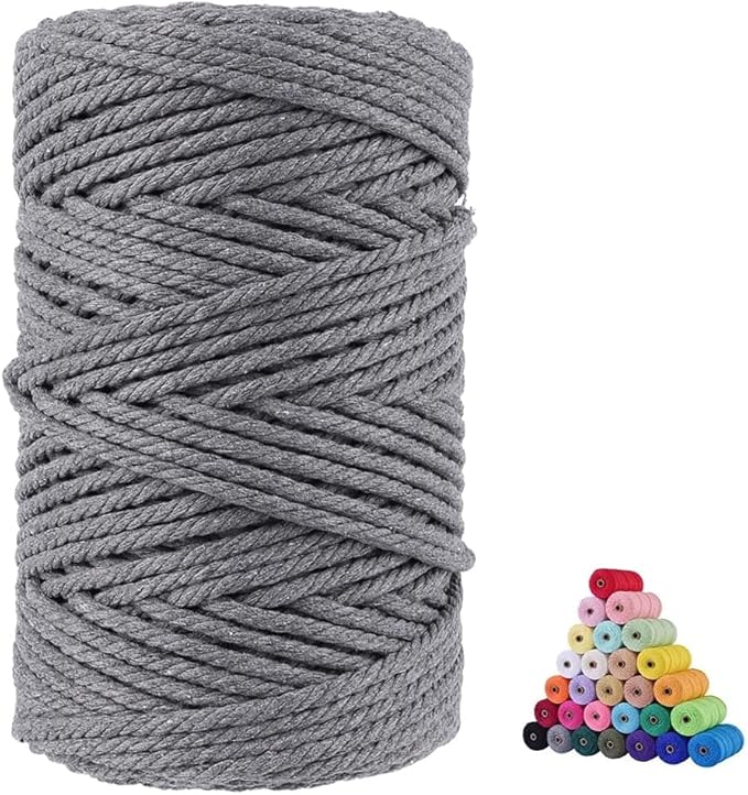 FLIPPED 100% Natural Cotton Macrame Cord,5mm x110 Yards Macrame Cords Colored Cotton Macrame Rope Craft Cord for DIY Crafts Knitting Plant Hangers Christmas Wedding Décor（Gray）