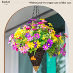 2 Pcs Hanging Plant Flower Basket for Outdoor Spring Decoration, 7.87 Inches Black Iron Chain Wicker Woven Conical Artificial Flower Hanging Basket, Plants Not Included (Coffee)