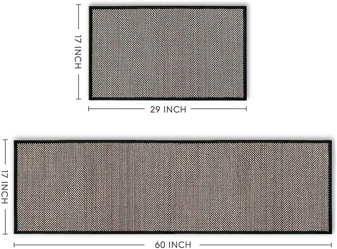 Artoid Mode Washable Non-Skid Kitchen Rugs and Mats Set of 2, Rubber Backing Home Decor Kitchen Mats for Floor Front of Sink Black - 17x29 and 17x60 Inch