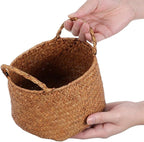 Cabilock Seagrass Bin Flower Girl Basket Storage Basket Lid Straw Bag for Living Room Decor