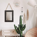 DECORKEY Rectangle Wall Mirror for Bathroom, Distressed White Wood Decor with Hanging Rope for Rustic Home Decor, Vanity, Living Room 12"×16"（Black）