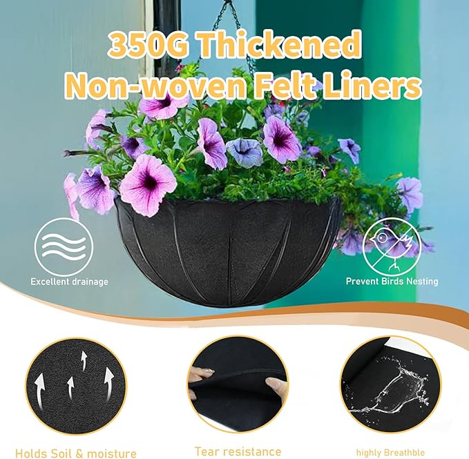 16x82 Inch Black Felt Planter Liner Roll, Non-Woven Hanging Basket Liner Coco Coir Liner Alternative Breathable Outdoor Planter Liner Window Box Liners for Metal Basket Flower Pot Raised Garden Bed
