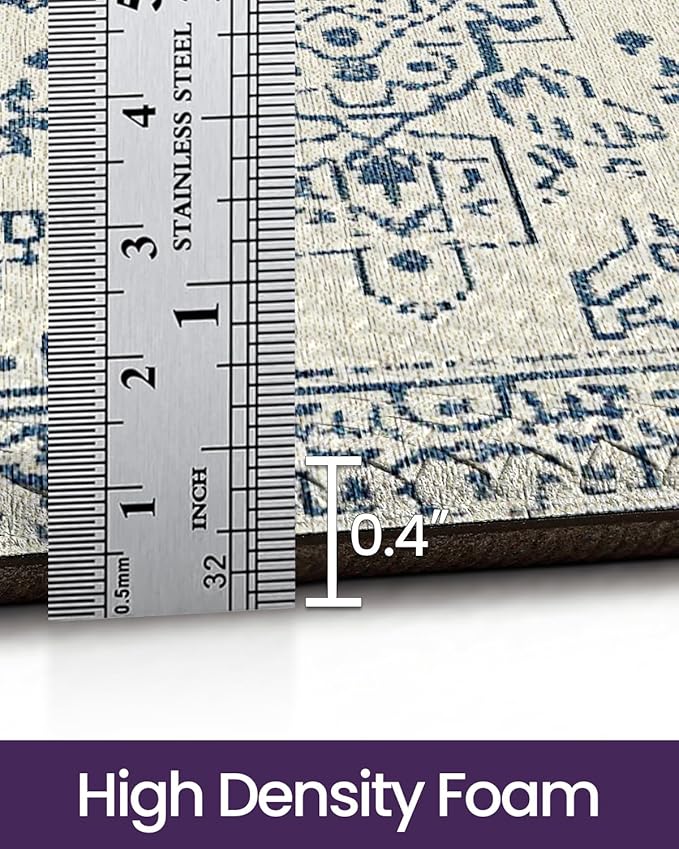 DEXI Kitchen Mats Cushioned Anti Fatigue, 23x86 Floor Padded Runner Rug Non Slip, Waterproof Standing Comfort Memory Foam for Front Sink Laundry, Blue White