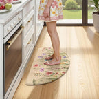 KIMODE Kitchen Mat Cushioned Anti Fatigue, Half Moon Floral Kitchen Rug, Comfort Padded Kitchen Floor Mat Non Slip, Ergonomic Standing Desk Mat for Sink Laundry Office Brown 18"x28"