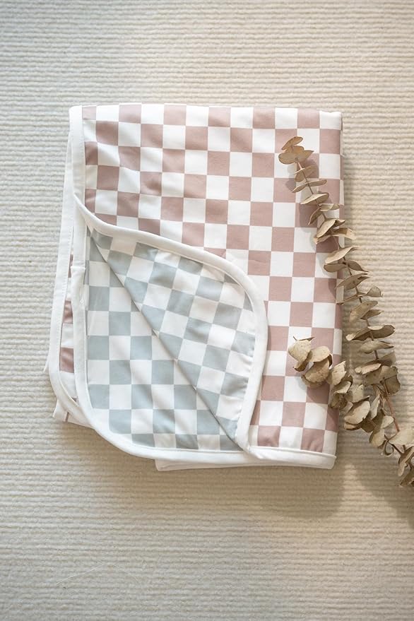 Little Jump 2- Layers Jersey Knitted Swaddle Blanket, Premium Baby Blanket,Soft Stretchy Quilt for Babies, Toddlers, Kids (Coffee & sage cherckered)