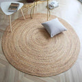 FRELISH DECOR Handwoven Jute Area Rug - 7 feet Round - Natural Yarn - Rustic Vintage Beige Braided Reversible Rug - Eco Friendly Rugs for Bedroom - Kitchen - Living Room - Farmhouse (7' Round)