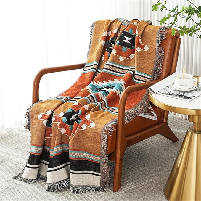 Homesy Boho Throw Blankets Southwestern Bed Throws Cover Reversible Green Aztec Southwest Blanket for Couch Chair Sofa Home Outdoor Beach Car Tent Travel Camping 51"x63"