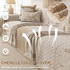 ROOMLIFE Boho Khaki Couch Covers for 3 Cushion Sofa, Chenille Couch Cover Sectional Sofa Cover for Dog, Washable Furniture Sofa Protector Cover Soft Blanket with Tassel for Living Room, 71 '' X 118''