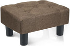 Poofzy Small Foot Stool Ottoman, Linen Ottoman Foot Rest with Legs, Rectangle Foot Rest for Couch, Footstools and Ottomans Small for Living Room and Entryway (Brown)
