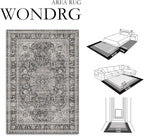 6x9 Washable Vintage Area Rug Black Grey Living Room Bedroom Carpet Non-Slip Soft Low Pile Distressed Indoor Throw Rug for Dining Room Entryway Office
