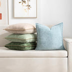 Decorative Throw Pillow Covers Pack of 2, 18x18 In Chenille Soft Pillow Covers with Stitched Edge, Farmhouse Neutral Euro Decorative Pillows for Bed Couch Sofa Home Decor Living Room, Blue