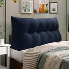 WOWMAX 80% Cotton & 20% Linen Blend Headboard Pillow – Queen Size Reading Wedge Backrest for Bed, Handmade Firm Support Bolster Cushion with Removable Cover, Premium Bed Rest Pillow, Blue