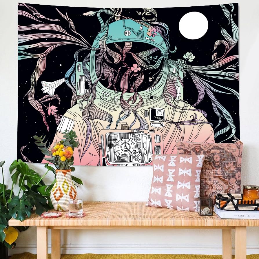 Abstract Geometric Tapestry Wall Hanging for Living Room Bedroom Modern Colorful Home Decor - color: Astronaut, size: 78.7"L x 59.1"W