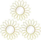 3 Pack Metal Mirrors for Wall Sunburst Wall Mirrors Home Décor Decorative Hanging Wall Art for Living Room Bedroom Entryway (Gold2, Flowers)