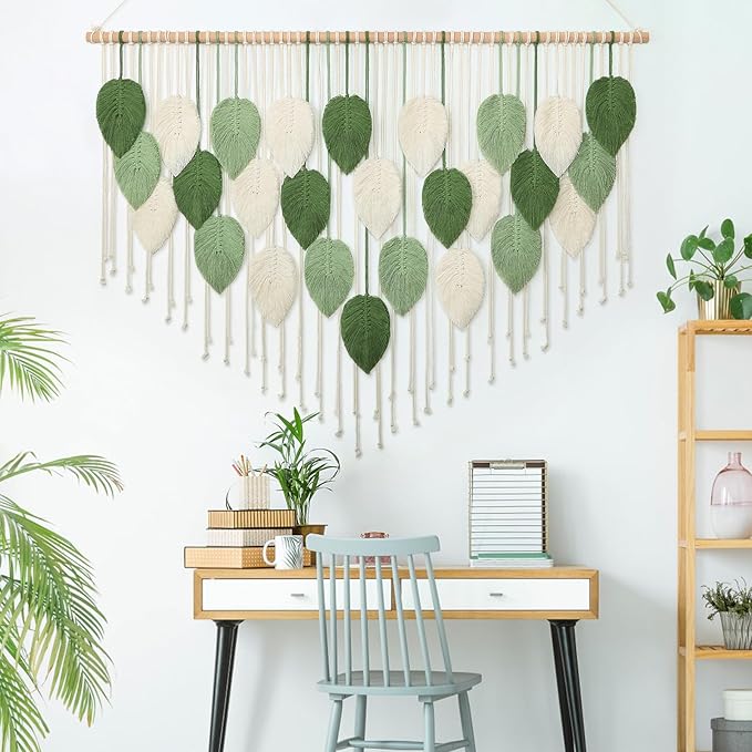 Weldomcor Large Macrame Wall Hanging, Boho Leaves Macrame Tapestry Wall Decor Handmade Woven Hanging Decor Chic Bohemian Wall Art Home Decoration for Bedroom Living Room Nursery Office 51.5"W x 33.5"L