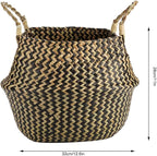 1Pc Woven Seagrass Belly Basket for Storage, Laundry, Picnic, Plant Pot Cover, and Grocery and Toy Storage (Black (Wavy Pattern))