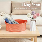 Woven Basket,Small Rope Storage Bin with Handles & Ribbon Bag, Organizer for Shelves Closets,Gift Basket Empty for Birthday,Books,Dog Toys,Orange/3 Pack