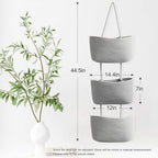 TeoKJ Over the Door Organizer, 3-Tier Woven Cotton Hanging Kitchen Baskets Storage Organizer Bag with Hooks Wall-Mounted Decorative Rope Baskets - Gray