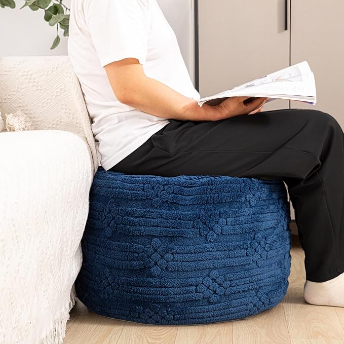 Asuprui Pouf Ottoman Foot Rest – Plush Round All-in-one Foam Stool for Cozy Lounging, Floor Pouf & Chic Decor (Navy Blue)