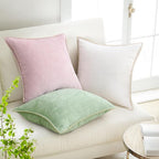 decorUhome Summer Chenille Soft Cozy Throw Pillow Covers 18x18 Set of 2, Modern Farmhouse Boho Velvet Decorative Pillow Cases with Stitched Edge for Couch Sofa Bed Home Decor, Blush Pink