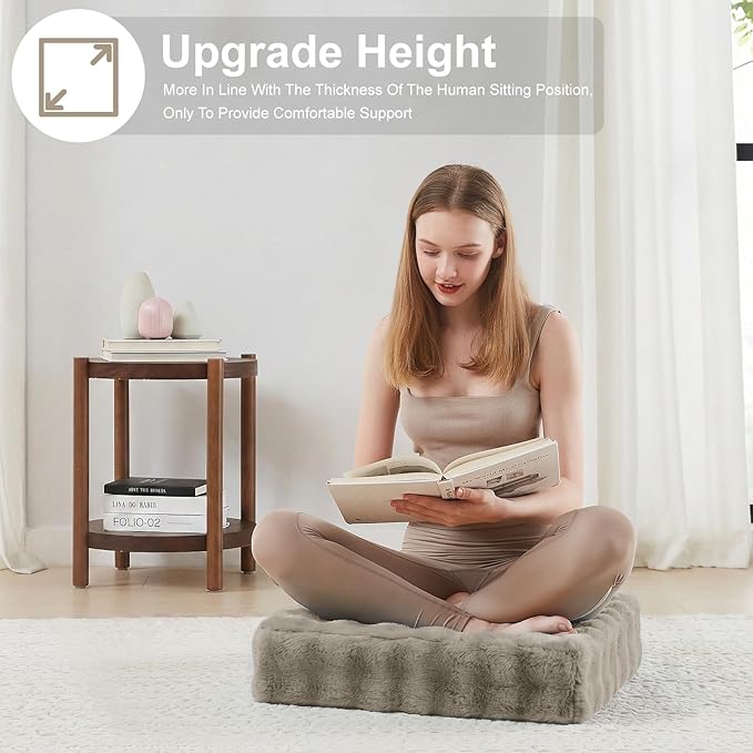 22 inches Floor Pillow for Adults - Large Meditation Cushion with Thick Foam & Soft Tufted Cover - Premium Outdoor Square Floor Cushion Seat - Yoga Pillows for Sitting On Floor - Light Taupe