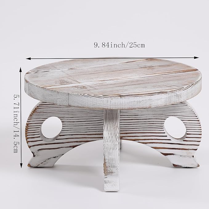 White Wooden Plant Stands Indoor Riser Round Display Stands Farmhouse Display Stool Flower Holder Pedestal Board Pine