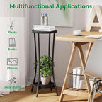 IBUYKE 30 Inch Tall Plant Stand Indoor, 2 Tier Wood Corner Plant Stand, Modern Round Plant Shelf Flower Stand for Living Room Patio Balcony Garden, Black TMJ074B