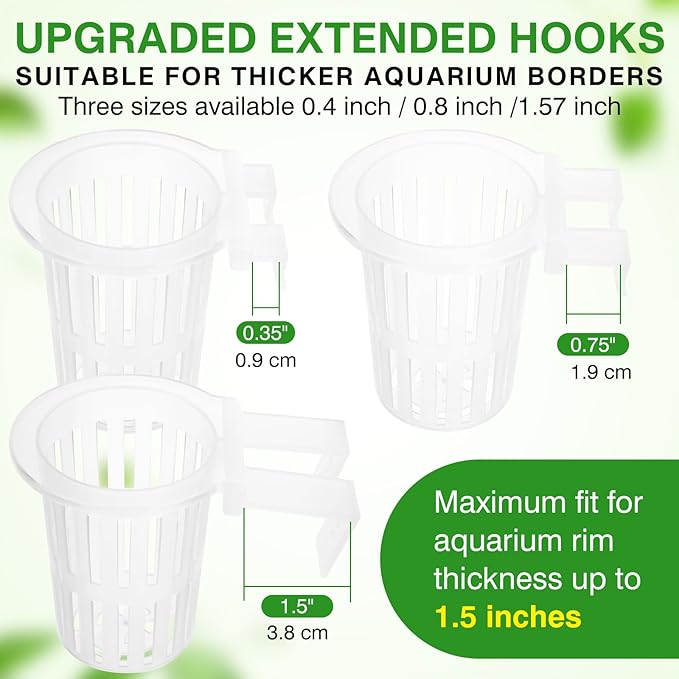 2025 New Upgraded Large Aquarium Plant Holder with 1.57-inch Extension Hooks and Suction Cups for Fish Tank Aquaponic Plant Cultivation and Aquascape Accessories Decorations (4 PCS) Transparent