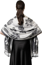 Achillea Reversible Paisley Pashmina Rave Scarf – Exotic Indian Shawls and Wraps for Evening Dresses, Festivals, All Seasons