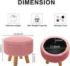Pink Storage Ottoman Foot Rest, Small Sherpa Ottoman with Storage, Cute Round Foot Stool, Modern Pouf Ottomans Coffee Table, Boucle Teddy Footstools for Couch, Living room, Nursery, Dorm, Enterway