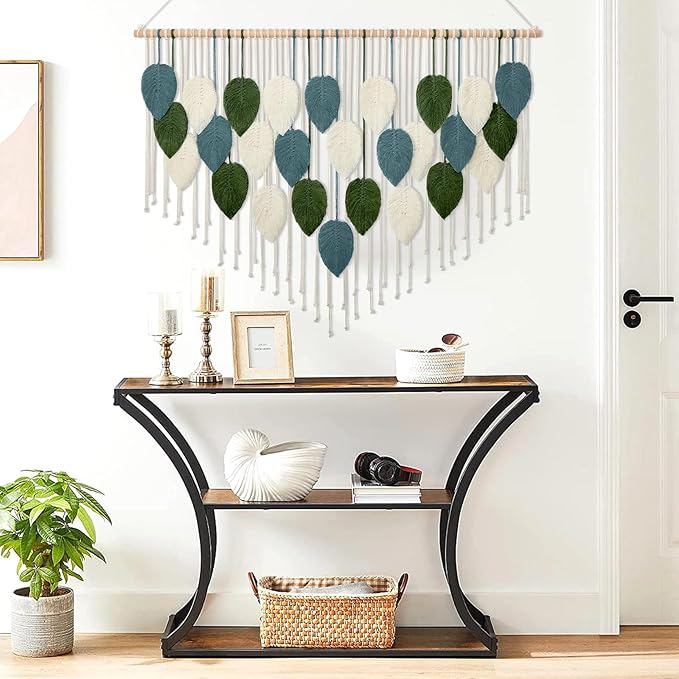 KHOYIME Macrame Wall Hanging Large Boho Home Decor, Bohemian Leaves Tapestry Modern Handmade Yarn Woven Feather Leaf Chic Wall Art Decorations for Bedroom Living Room Nursery Backdrop 51.5"W X 33.5"L