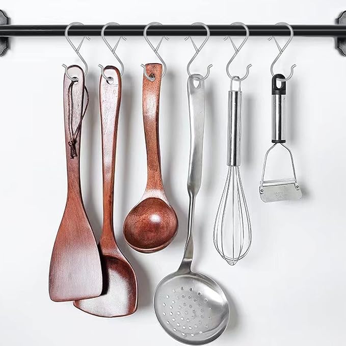 16 Pack S Hooks for Hanging, 3.5 inch Heavy Duty Metal S Hooks with Safety Buckle S Shaped Hooks Pot Rack Closet Hooks for Hanging Plants, Clothes, Kitchen Utensil, Pots, Pans, Bags (Silver)